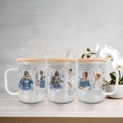 La Fuerza Que Nadie Ve Blue-349 Glass Can - 349-17OZ Glass Mug-Bamboo Lids