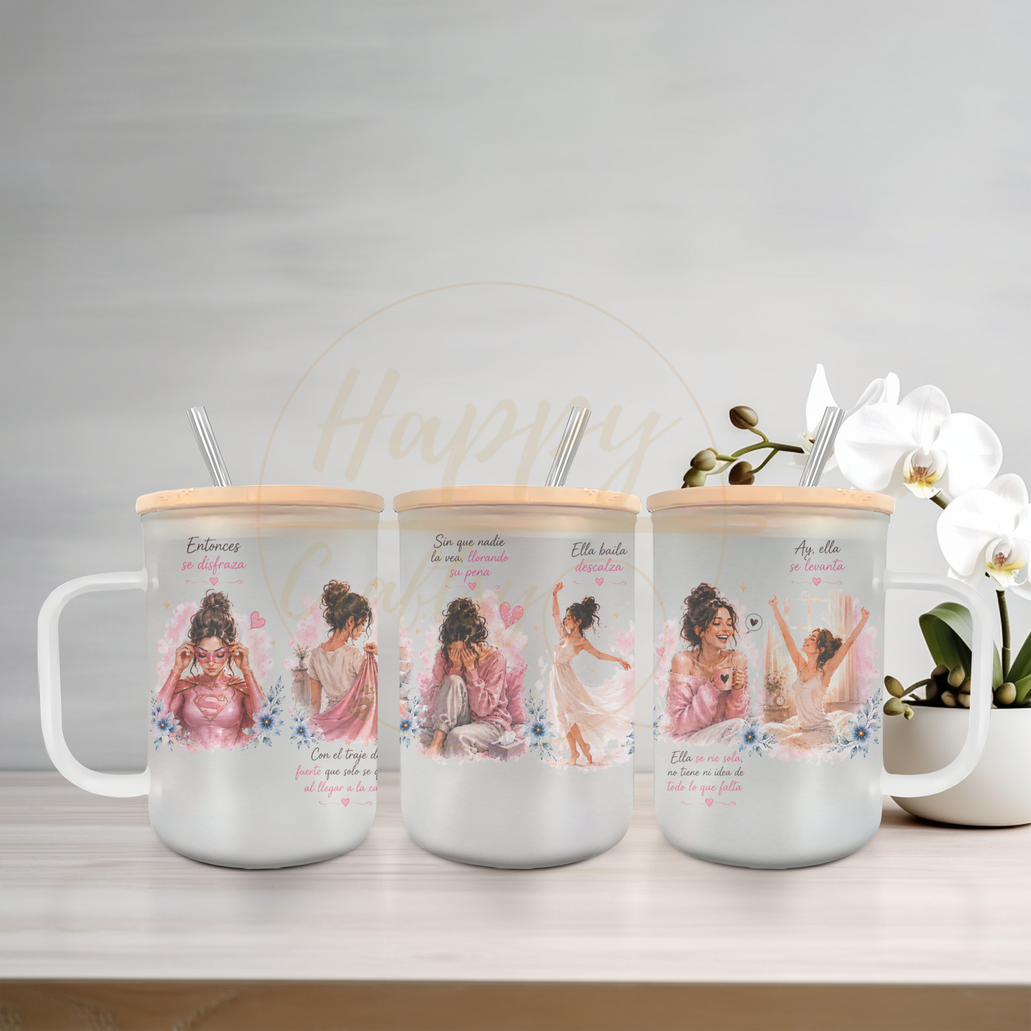 La Fuerza Que Nadie Ve Pink-350 Glass Can - 350-17OZ Glass Mug-Bamboo Lids
