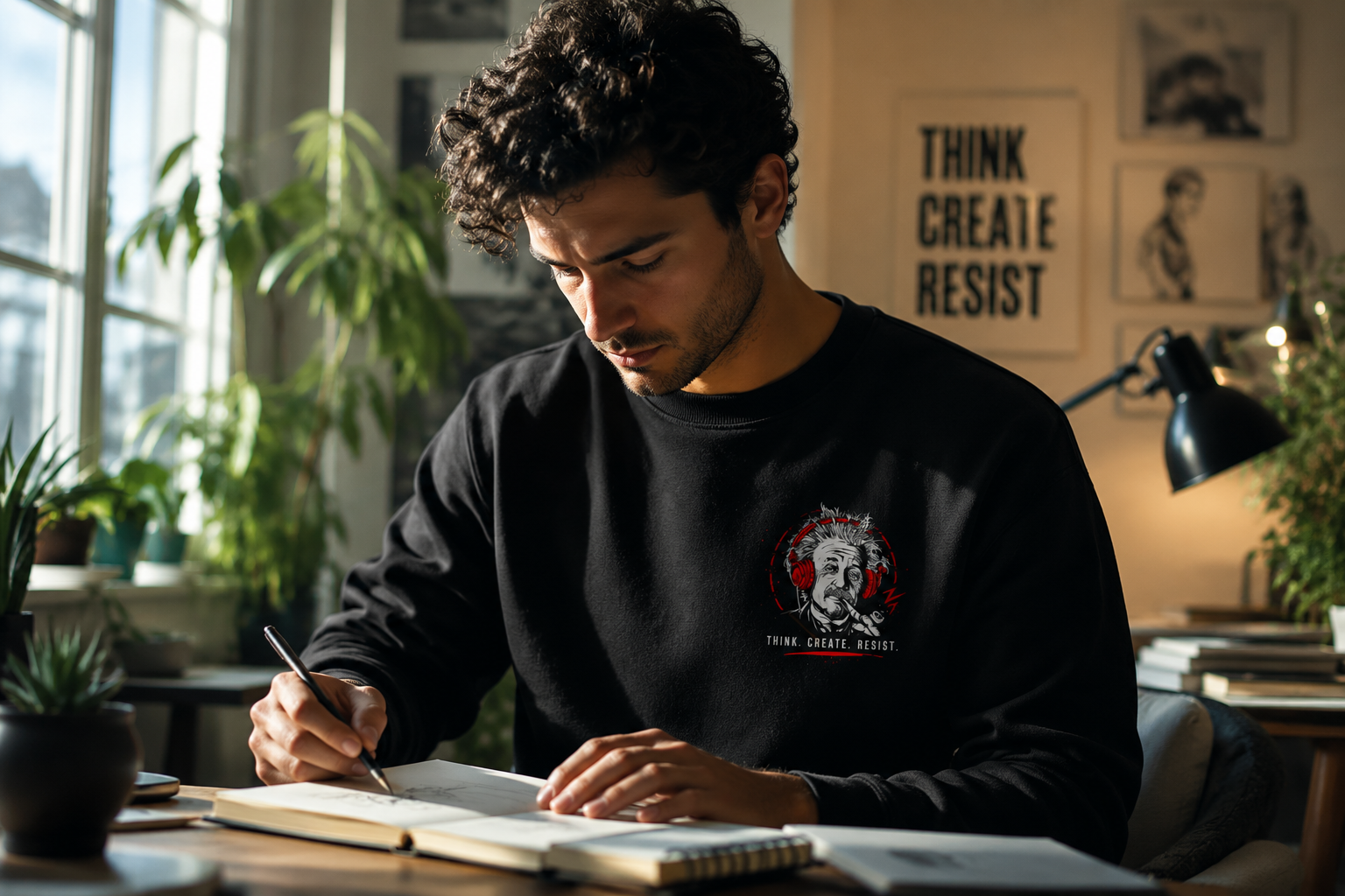 EINSTEIN, THINK. CREATE .RESIST-355 Sweatshirt - 355-M-Black