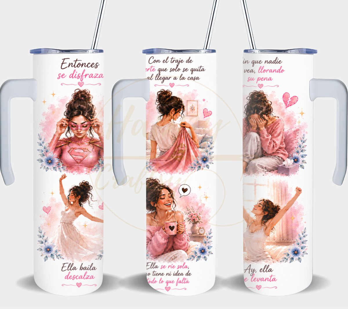 La Fuerza Que Nadie Ve Pink-350 Tumbler - 350-20oz With Handler-White