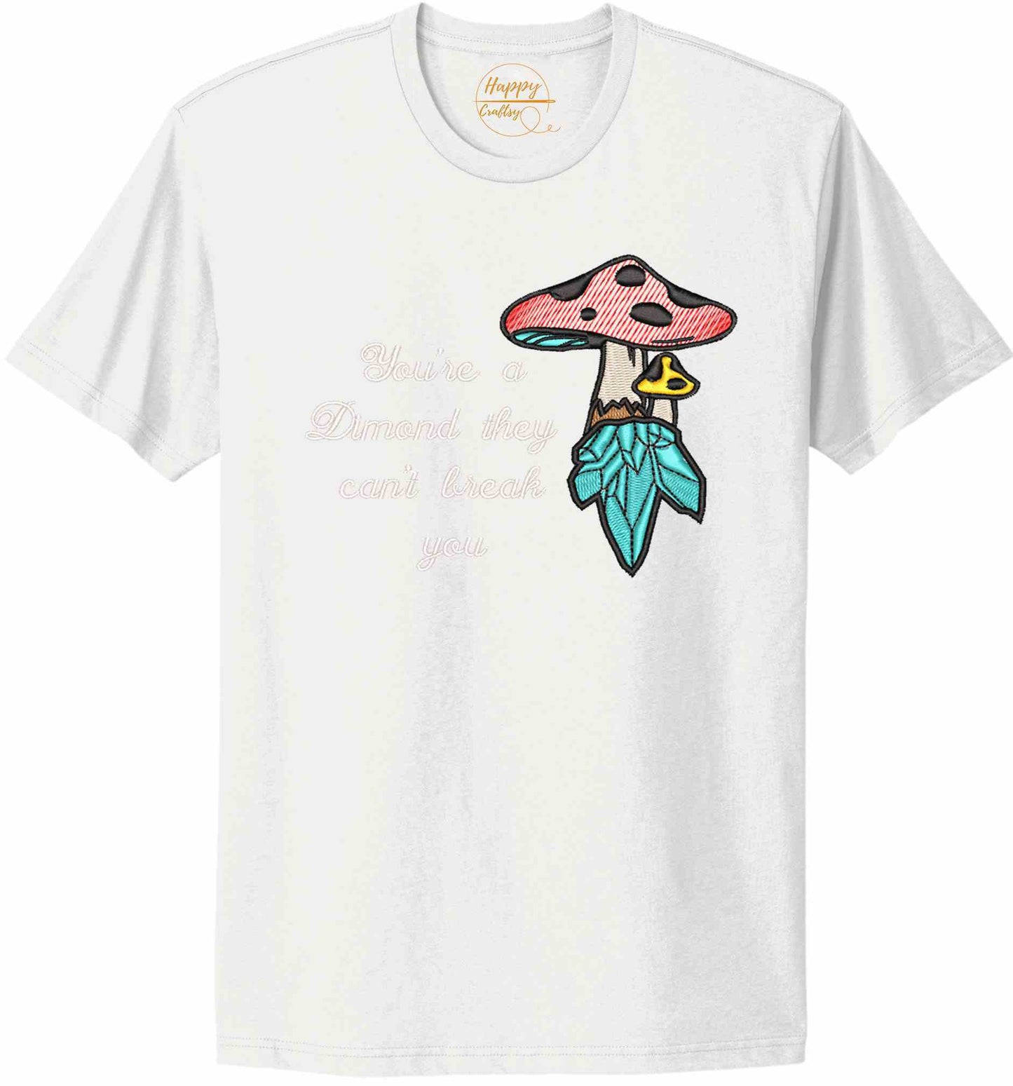 Crystal mushroom, positive message in embroidery - t-shirt
