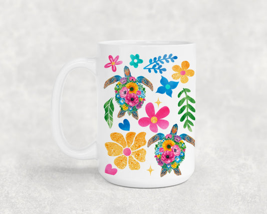 Boho Floral Sea Turtle-10660 - mugs