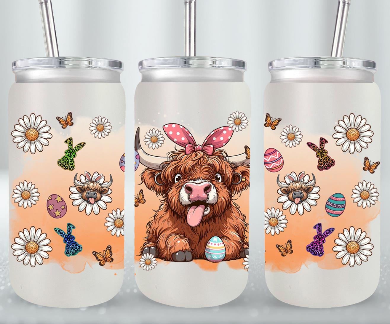 Highland Cow Easter-10390 - glass can