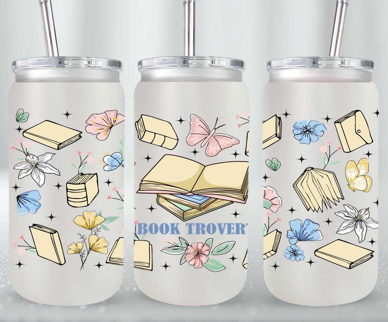 Boho Book Trovert Reading Lover-9967 - glass can