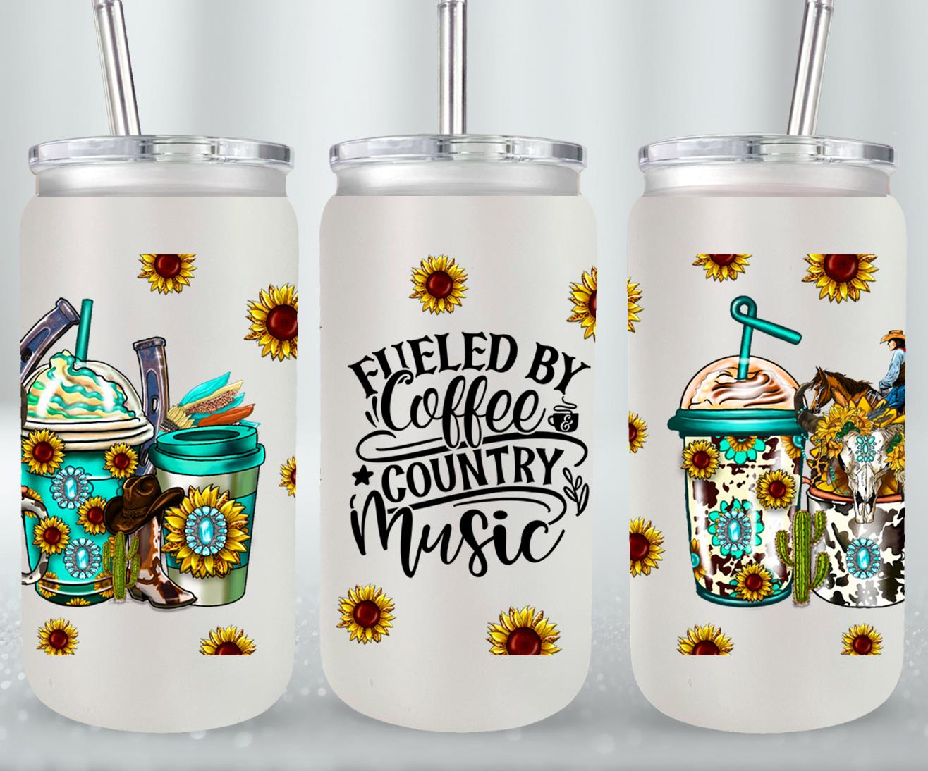 Fueled By Coffee And Country Music-10470 - glass can