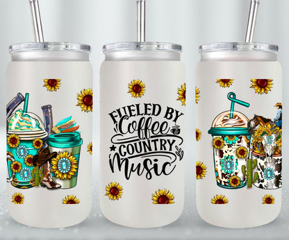 Fueled By Coffee And Country Music-10470 - glass can