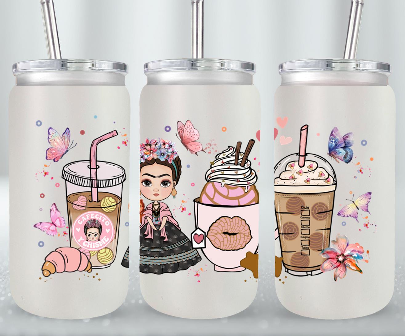 Cafecito y Chisme Mexican Girl-10047 - glass can