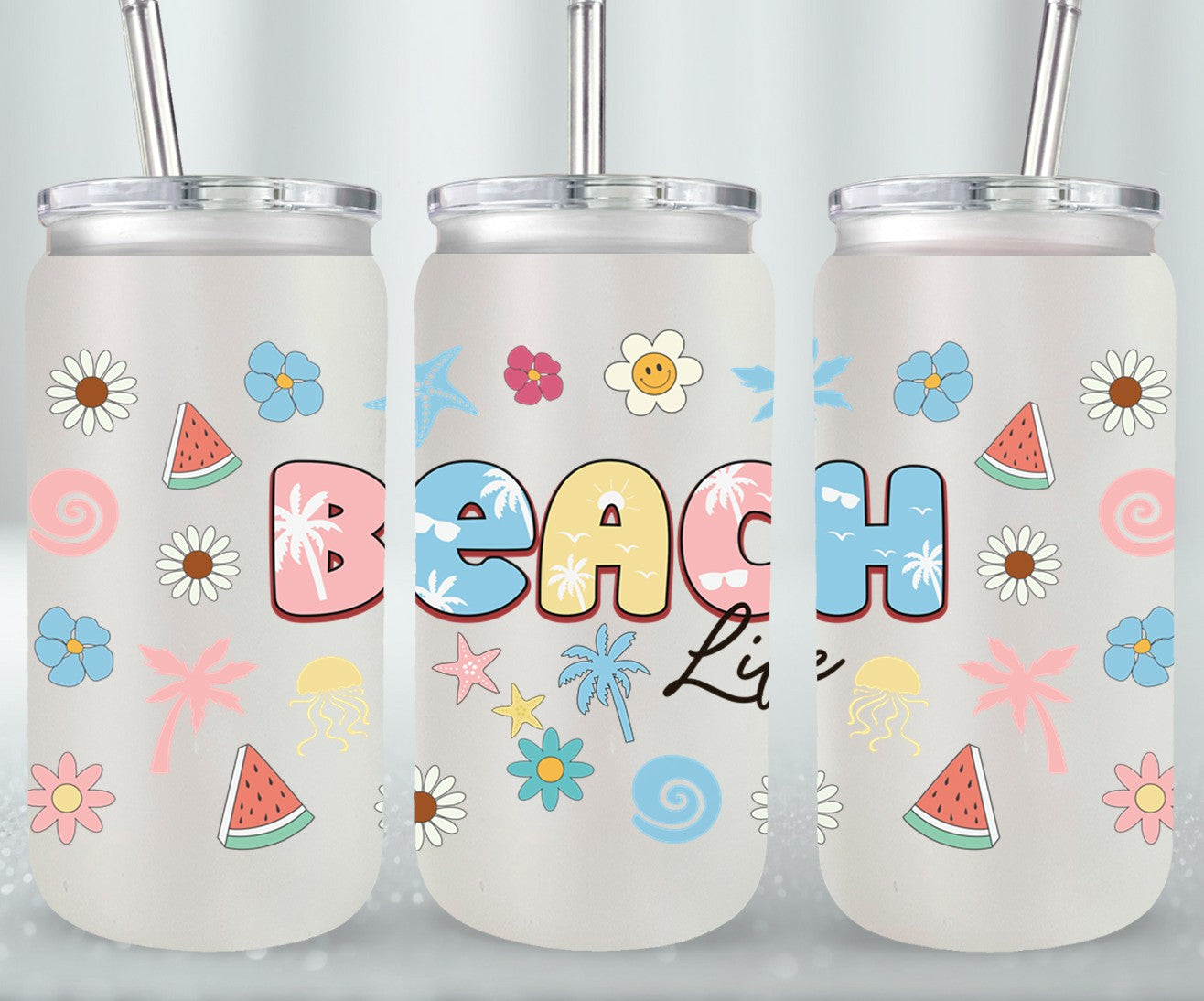 Beach Life Summer Retro-10639 - glass can