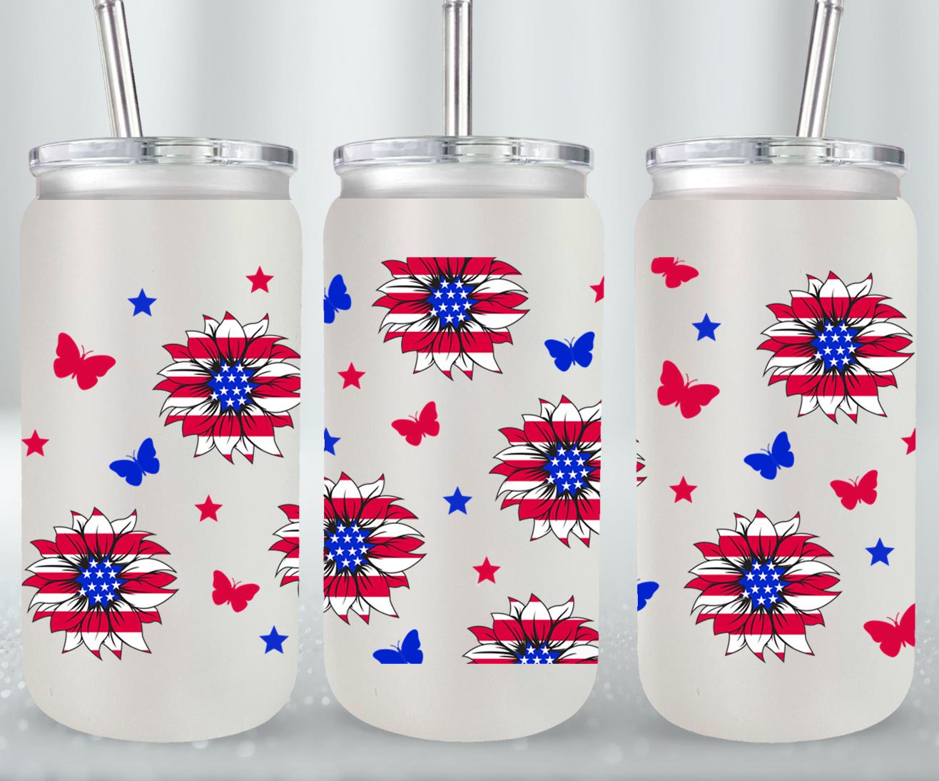 Sunflower USA Flag - glass can