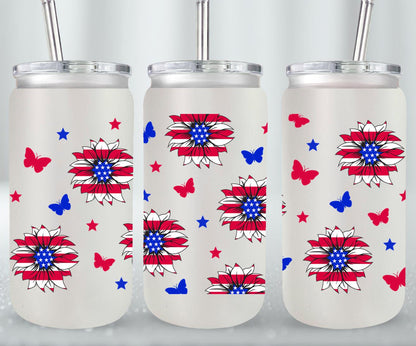 Sunflower USA Flag - glass can