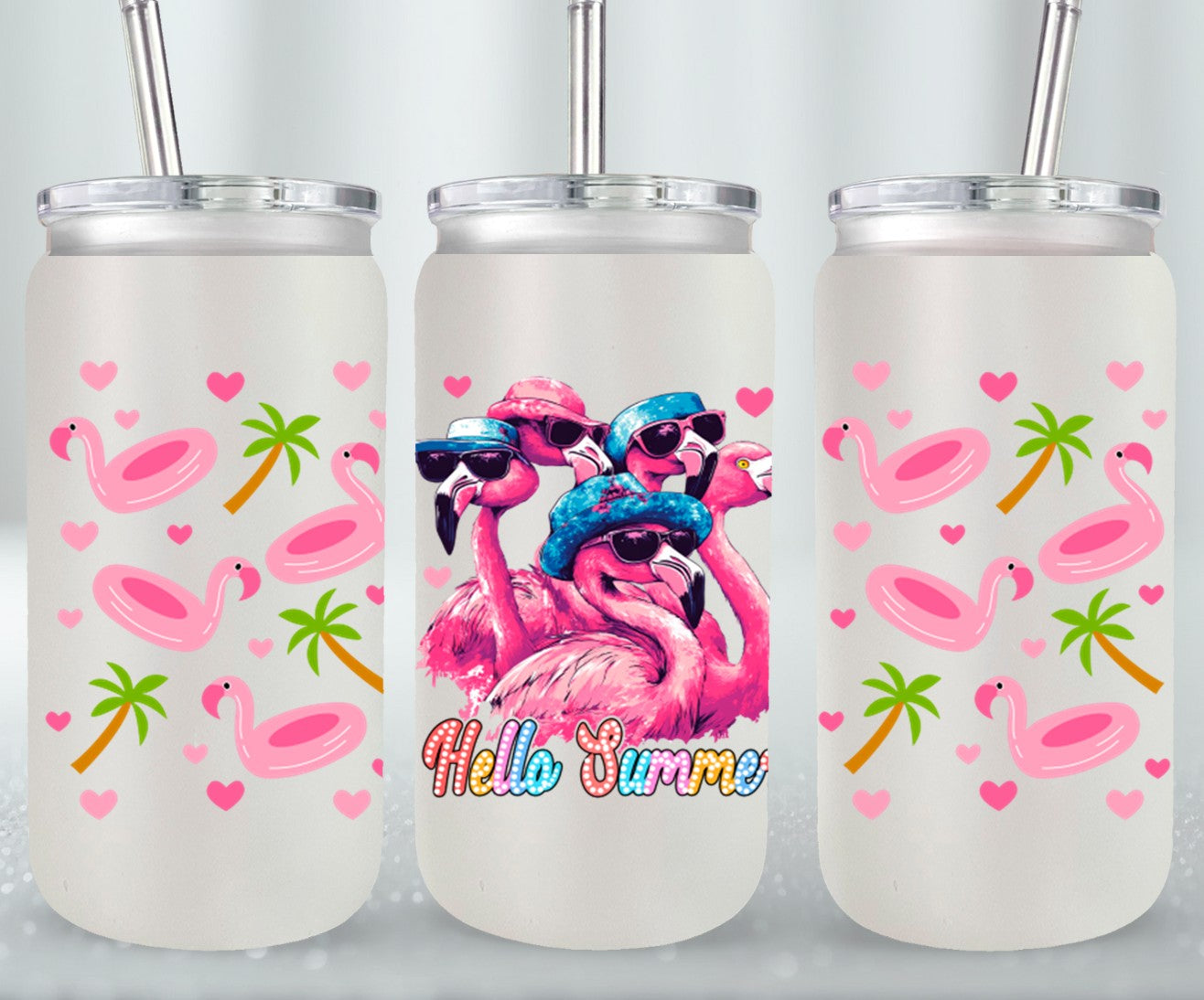 Cute Flamingo Hello Summer-10658 - glass can
