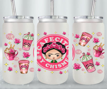 Cafecito y Chisme Mexican Girl-10058 - glass can