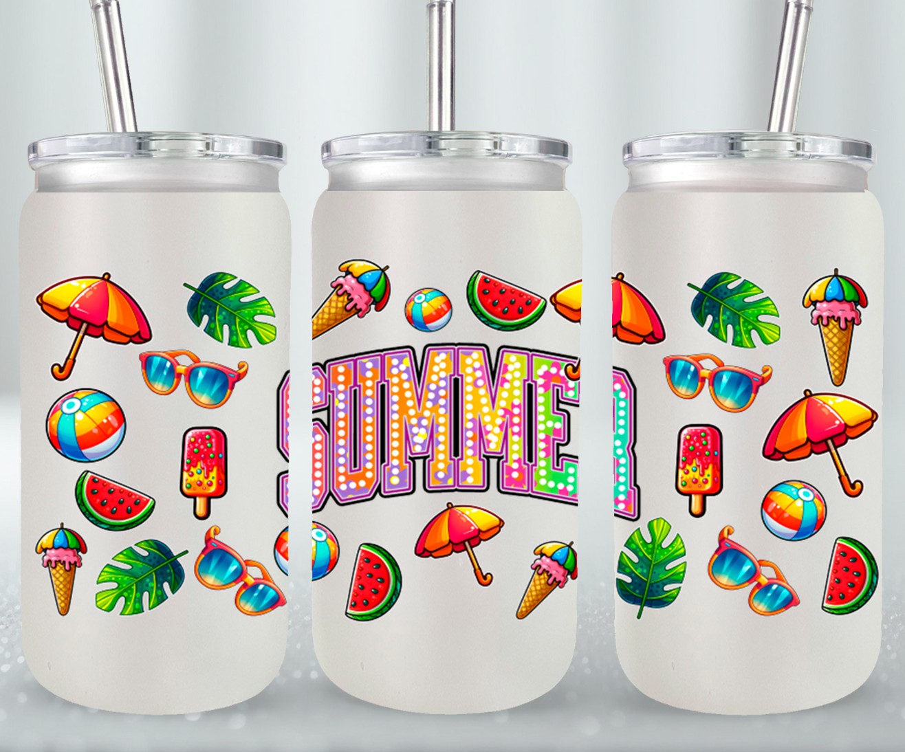 Summer Rainbow Flowers-10671 - glass can