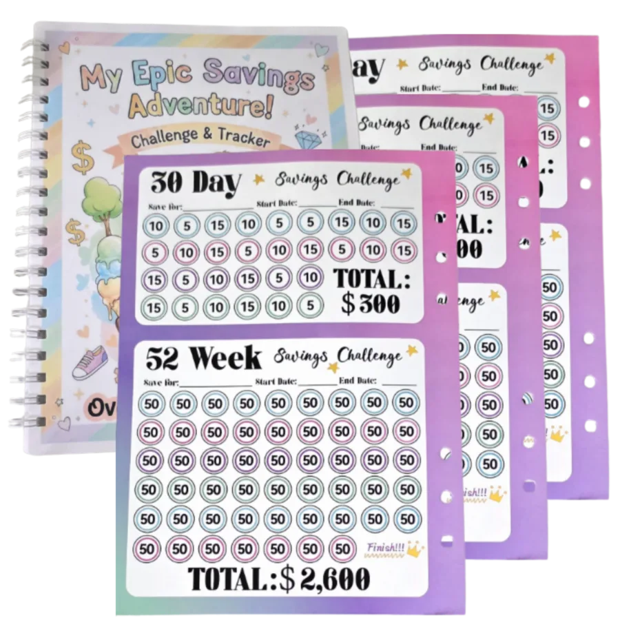 Savings challenge binder and organizer pages